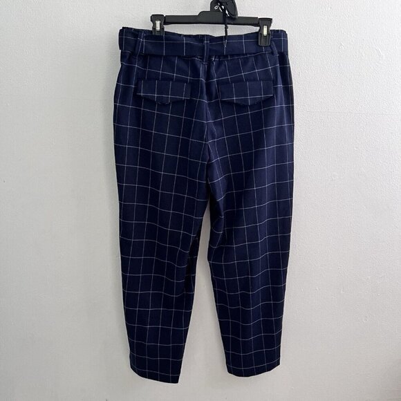 A New Day plaid Pants High Rise Tapered Ankle Size 14 Navy Blue Belted NEW - Picture 5 of 10